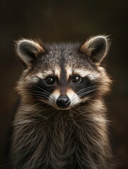 Captivating Close-up Portrait of a Raccoon Against Dark Background