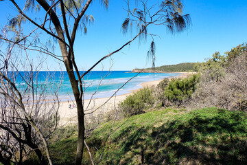 Noosa National Park, Coastal Walk, hike along the stunning blue sea and ocean on a beautiful sunny blue sky day, Sunshine Coast, Australia 