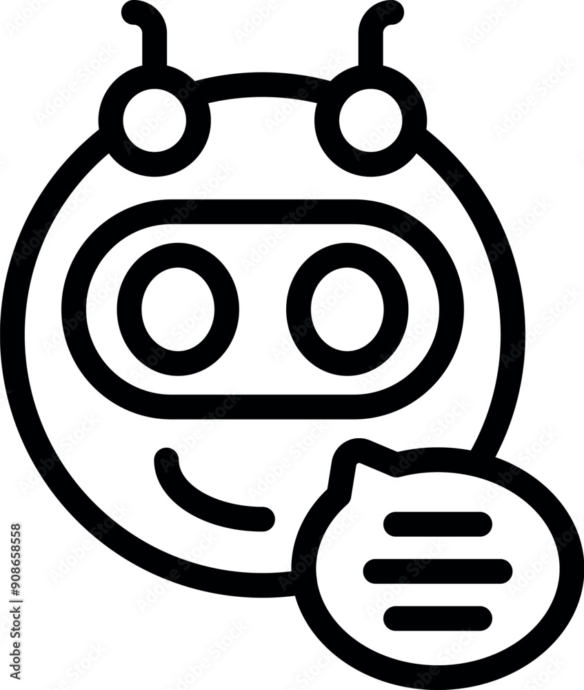 Poster friendly chatbot character is smiling and displaying a chat bubble, ready to answer questions and pr