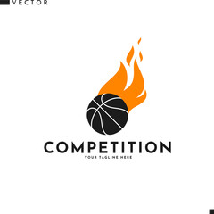 Basketball ball with fire sign. Team sport logo. Isolated basketball ball on white background