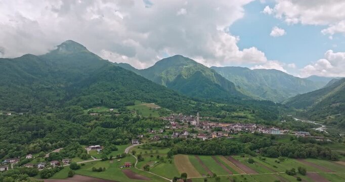 Aerial View of Seren del Grappa, Italy Stunning Mountain Road and Scenic Landscape in the Dolomite Alps. High quality 4k footage