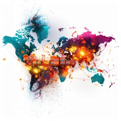 Fototapeta premium A colorful world map with a lot of dots and lines