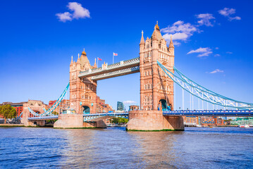 London, England. Tower Bridge, sunny day over River Thames. United Kingdom travel place.