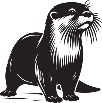 recommend clip art: otter silhouette, otter line art black white vector illustration, Old vintage engraving illustration. Hand drawn outline graphic.
                    
