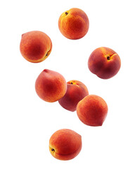 Falling Peach isolated on white background, full depth of field