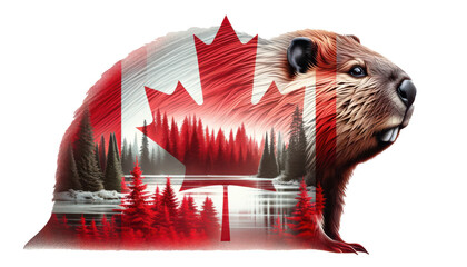 Canadian Beaver Double Exposure With National Flag