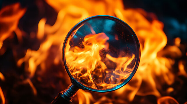 Magnifying glass focusing flames