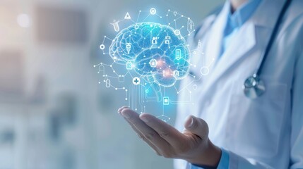 Doctor holding digital brain