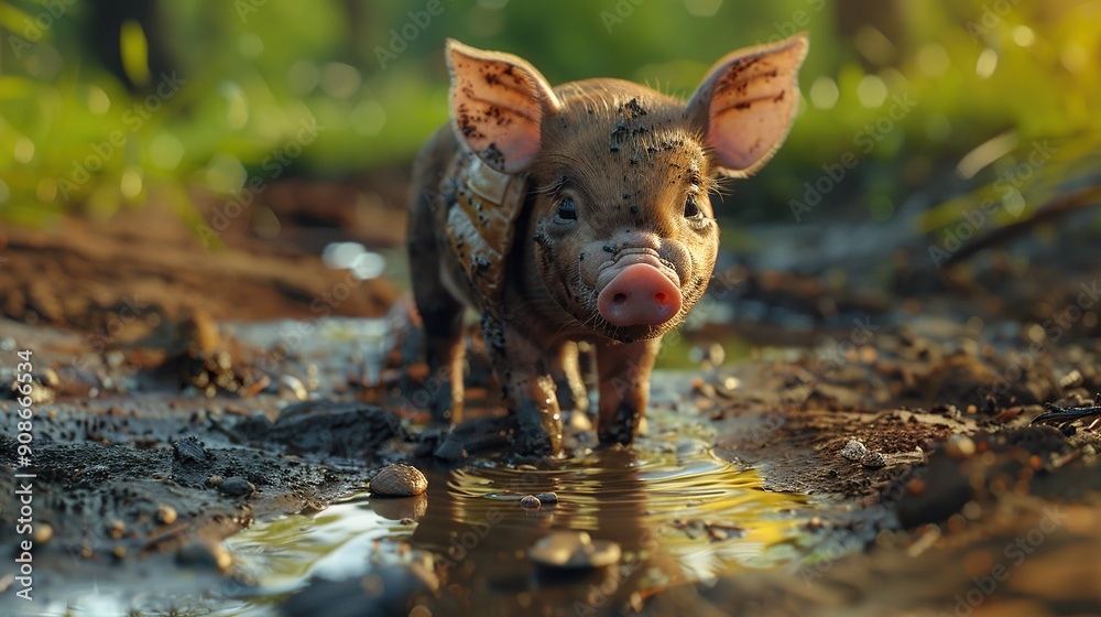 Canvas Prints cute piglet in mud puddle