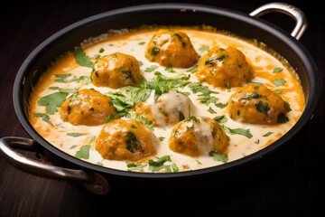 malai kofta, showcasing cheese paneer and vegetable balls, deep-fried and served in a thick, creamy sauce