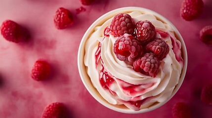 raspberrie and cream on a cup