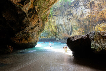 Uluwatu beach, sea, ocean and temple, Bali, Indonesia 