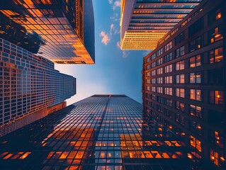 Towering Skyscrapers Bathed in Sunset Glow Over the Expansive City Skyline