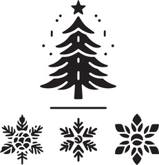 christmas tree silhouette vector black and white, Christmas tree icon. Set of black christmas tree icons on white background. Vector illustration. Holiday icons