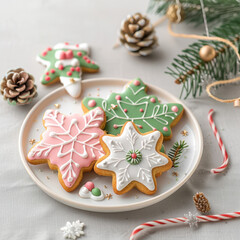 "Template showing a decorated Christmas cookie with 'Merry Christmas' text overlay."