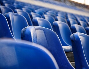 Fototapeta premium Stadium seats, capturing sports venue, seating arrangement, and event atmosphere.