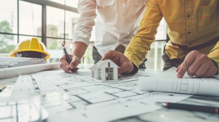 The architects reviewing blueprints