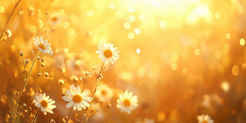 Fototapeta premium Sunlit Wildflowers in Golden Summer Field with Bokeh Background