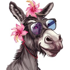 Donkey Tropical animal fashion cartoon isolated whitebackground 16:9