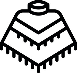 Black and white icon of a poncho with a traditional mexican pattern, perfect for representing latin american culture