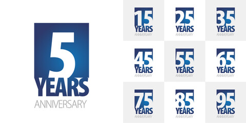 Set of Anniversary vector creative design emblems with negative space numbers blue color on white background for celebration event, invitation, greeting, web template, leaflet and booklet.ai