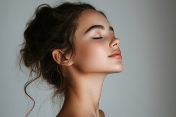Naklejka premium A close up of a girl's face with her eyes closed