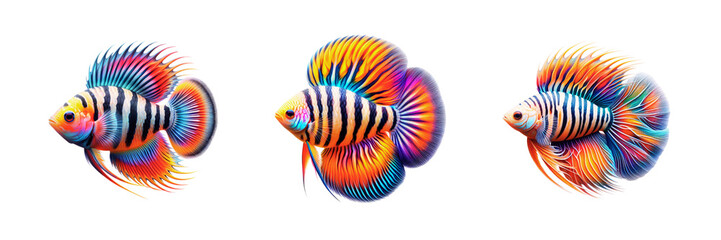 Zebra Danios fish full body set of against Transparent background