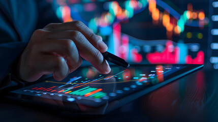Fototapeta premium Investors working on desk office and use tablet to tracking cost. Accounting and Financial concept Business accounting concept, Businessm using calculator with computer laptop, Generative AI