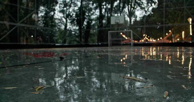 Raining on a basketball court