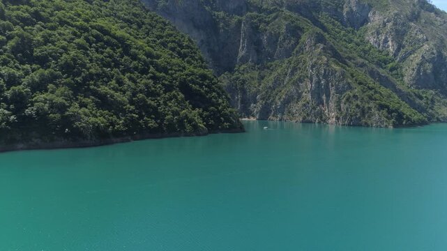Aerial view of famous Piva Canyon with its fantastic reservoir