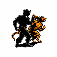 A shadow of a man stands over a small rat, the two locked in a fierce fight.