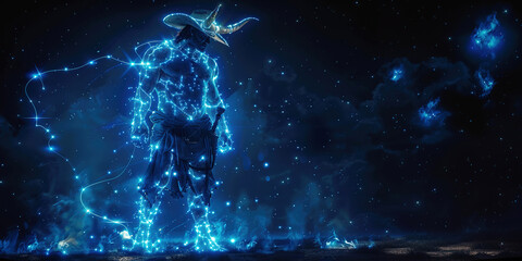 Obraz premium Taurus bull animal artiodactyl symbol of zodiac horoscope constellation of east, blue fiery neon background.