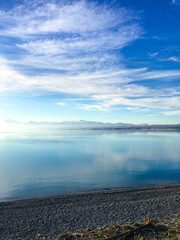 Reflection over Lake Pukaki, Canterbury, South Island, New Zealand, Nature, Road trip