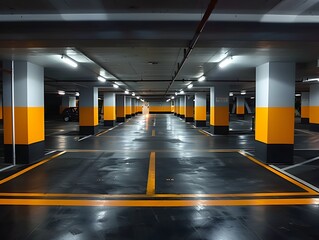 Vast and Organized Underground Parking Garage with Ample Spaces