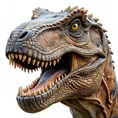 Obraz premium Close-up of roaring T-Rex, detailed and realistic dinosaur, isolated on white background