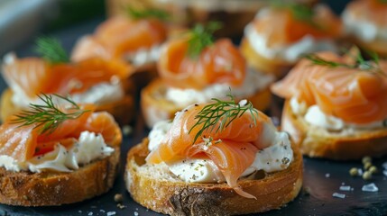 Salmon crostini with cream cheese and dill   gourmet appetizer for special occasions