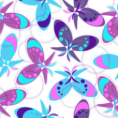 Butterflies vector cartoon seamless pattern on a white background.