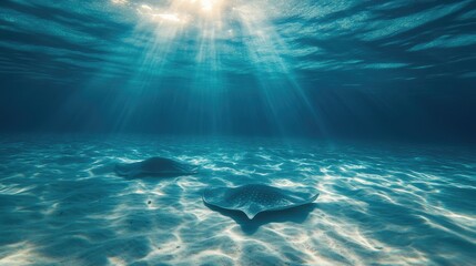 Underwater view of ocean rays, showcasing the beauty and tranquility of the sea.