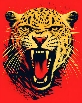 Leopard headfull aggressive expression lowbrow surrealist illustratration