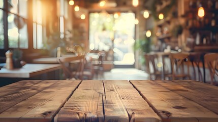 Wooden Table in a Cozy Cafe