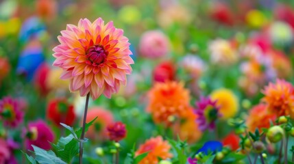 Vibrant Dahlia Blossom Standing Out in Lush Garden Paradise
