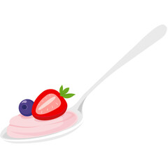 Strawberry yogurt on a spoon.