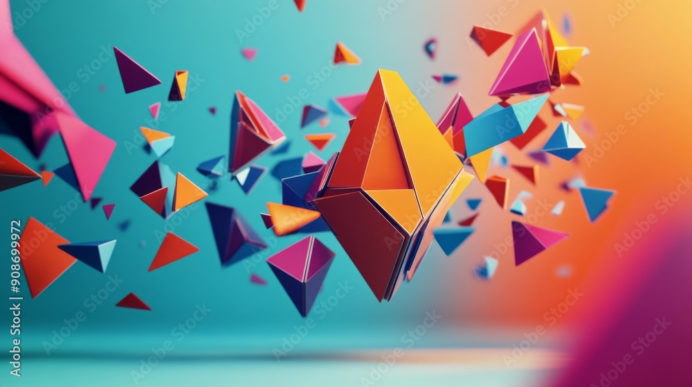 Fototapete 3d composition with dynamic, colorful polygonal shapes in motion, creating an energetic vibe.