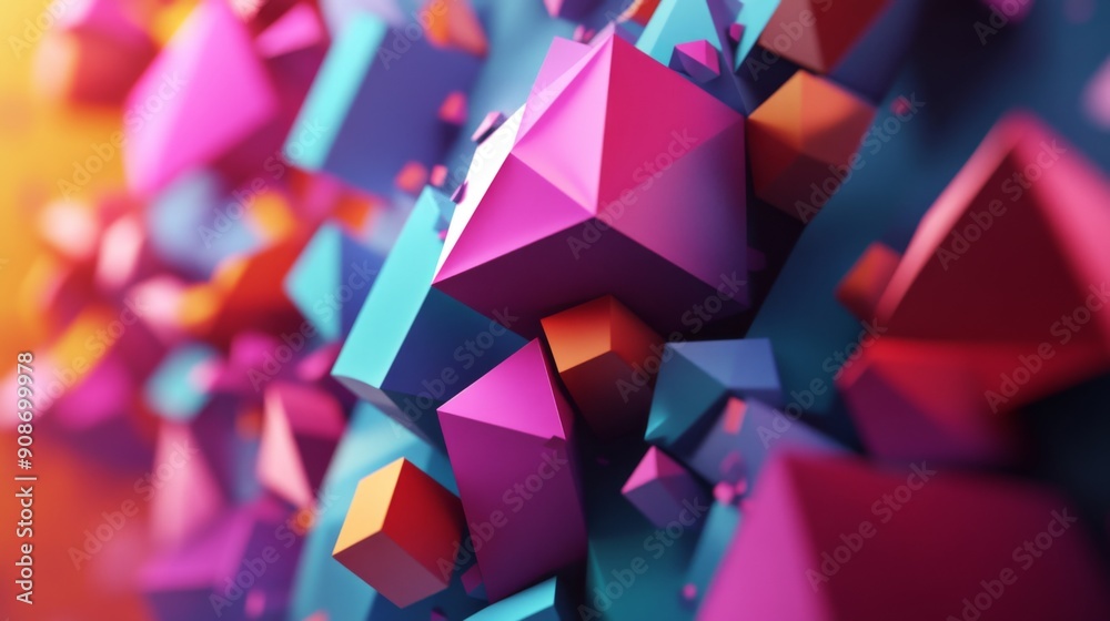 Fototapete 3d composition with dynamic, colorful polygonal shapes in motion, creating an energetic vibe.