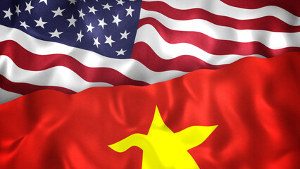 Flags of US and Vietnam together. Representing USA and Vietnamese issues, trade, friendship, other relations. Slow motion flowing animation.