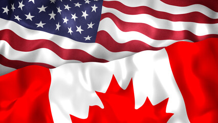US and Canadian Flags together. Representing economic cooperation, friendship, cross border...