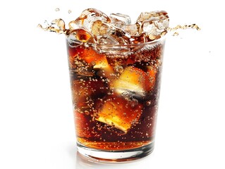 Splashing Soda Beverage in Transparent Glass with Ice