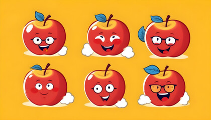 Fototapeta premium Cartoon style red apples expressive faces emoji emoticon clip art 1