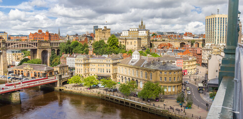 Panoramic view over the historic city center from the Tyne Bridge in Newcastle, England © venemama