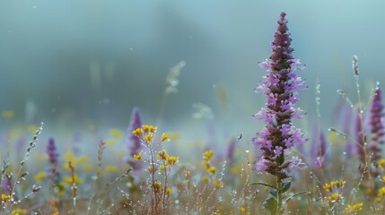 Obraz premium Tranquil Agastache Blossom in Dewy Morning Meadow
